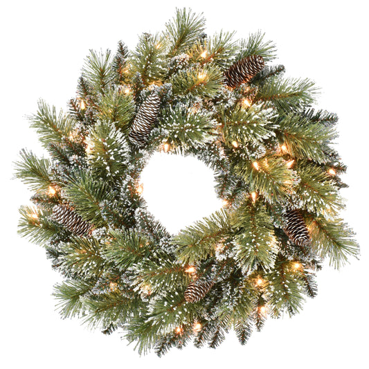 24 in Pre-Lit Snowy Wreath with 50 UL Clear Lights Pinecones Indoor/Outdoor Use