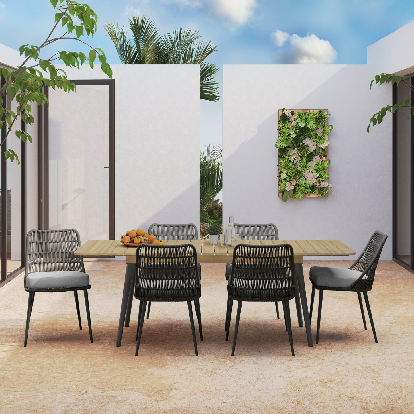 Outdoor Extendable Dining Table with Slatted Top and Angular Legs