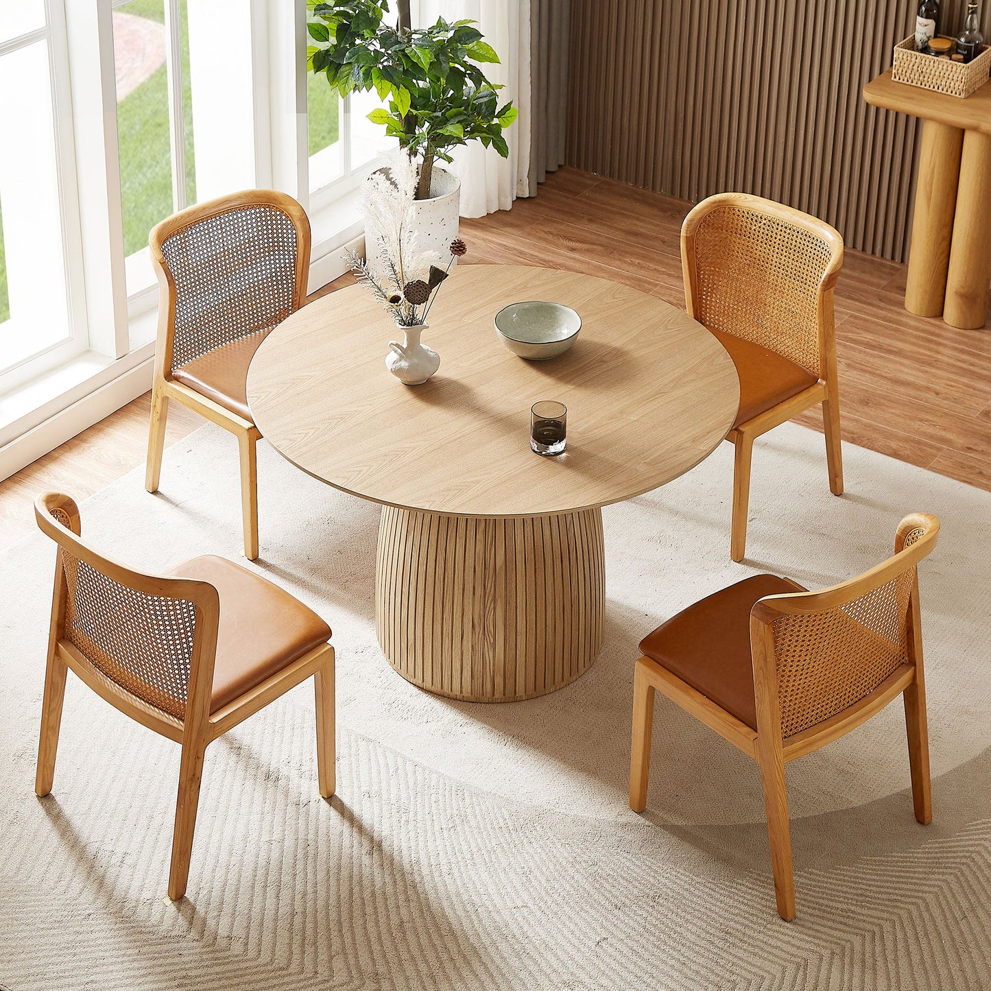 Circular Dining Table with Wood Base