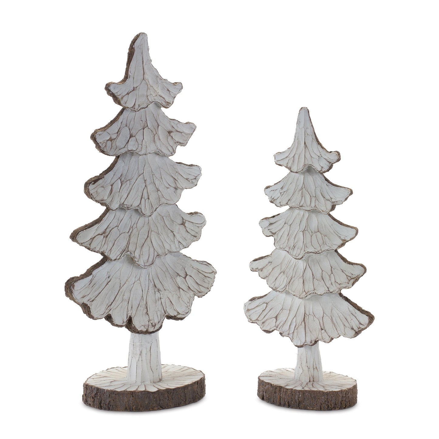 Carved Pine Tree Decor, Set of 2