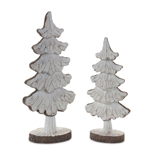 Carved Pine Tree Decor, Set of 2