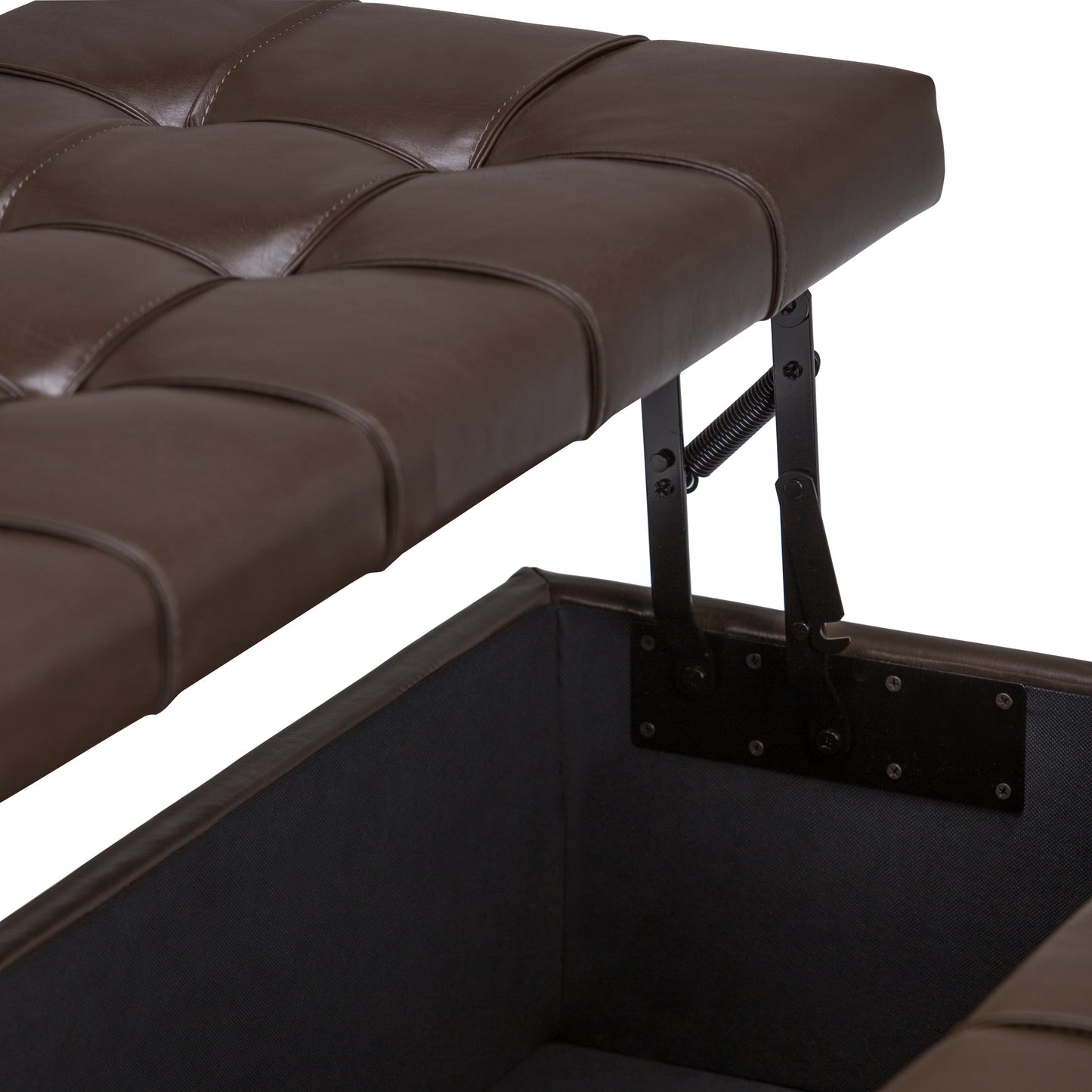 Flame Upholstered Lift Top Square Ottoman with Stitched Tufting