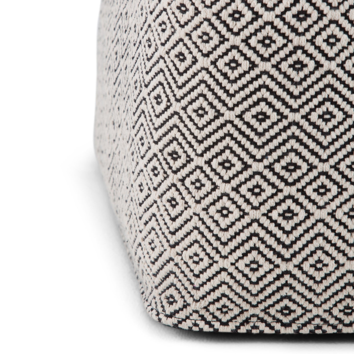 Handwoven Cotton Pouf with Black Piping