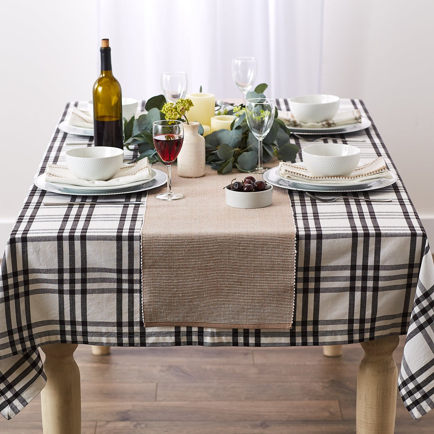 Stone/White 2-Tone Ribbed Table Runner 13X72