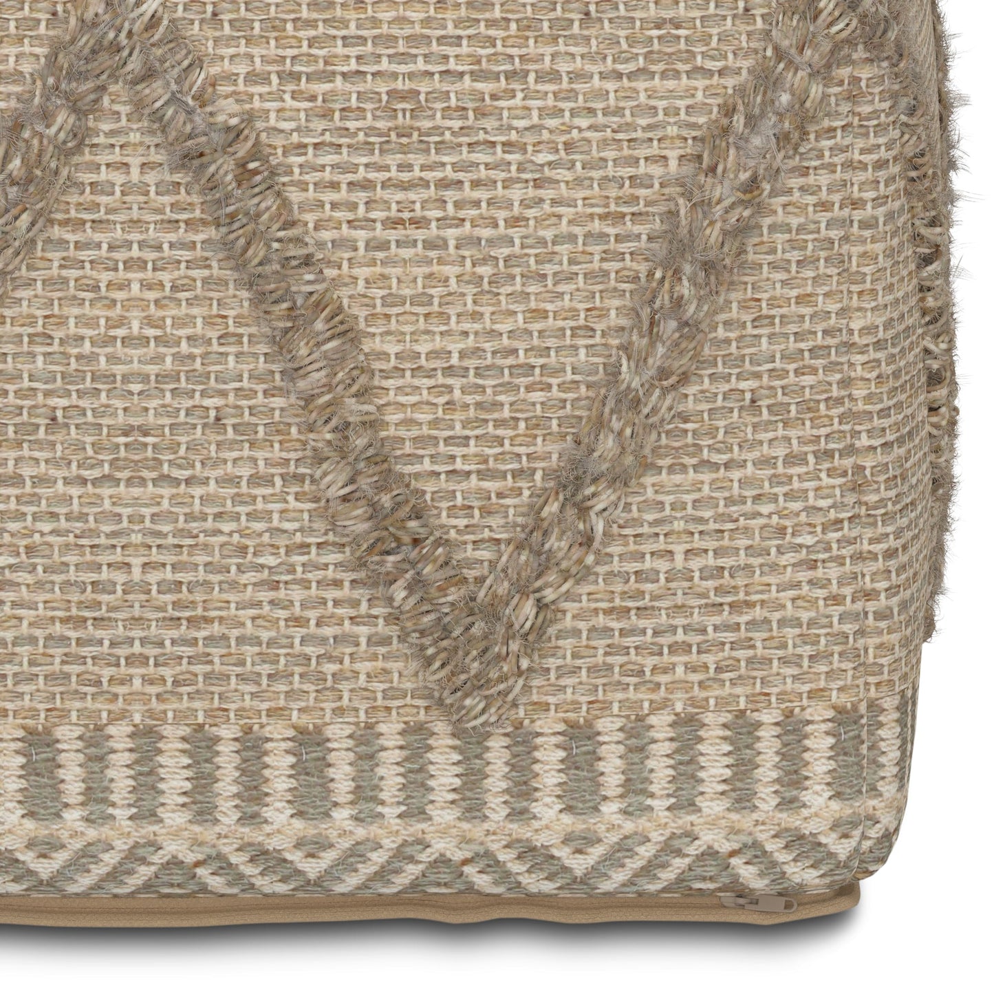 Upholstered Square Pouf with Woven Detail