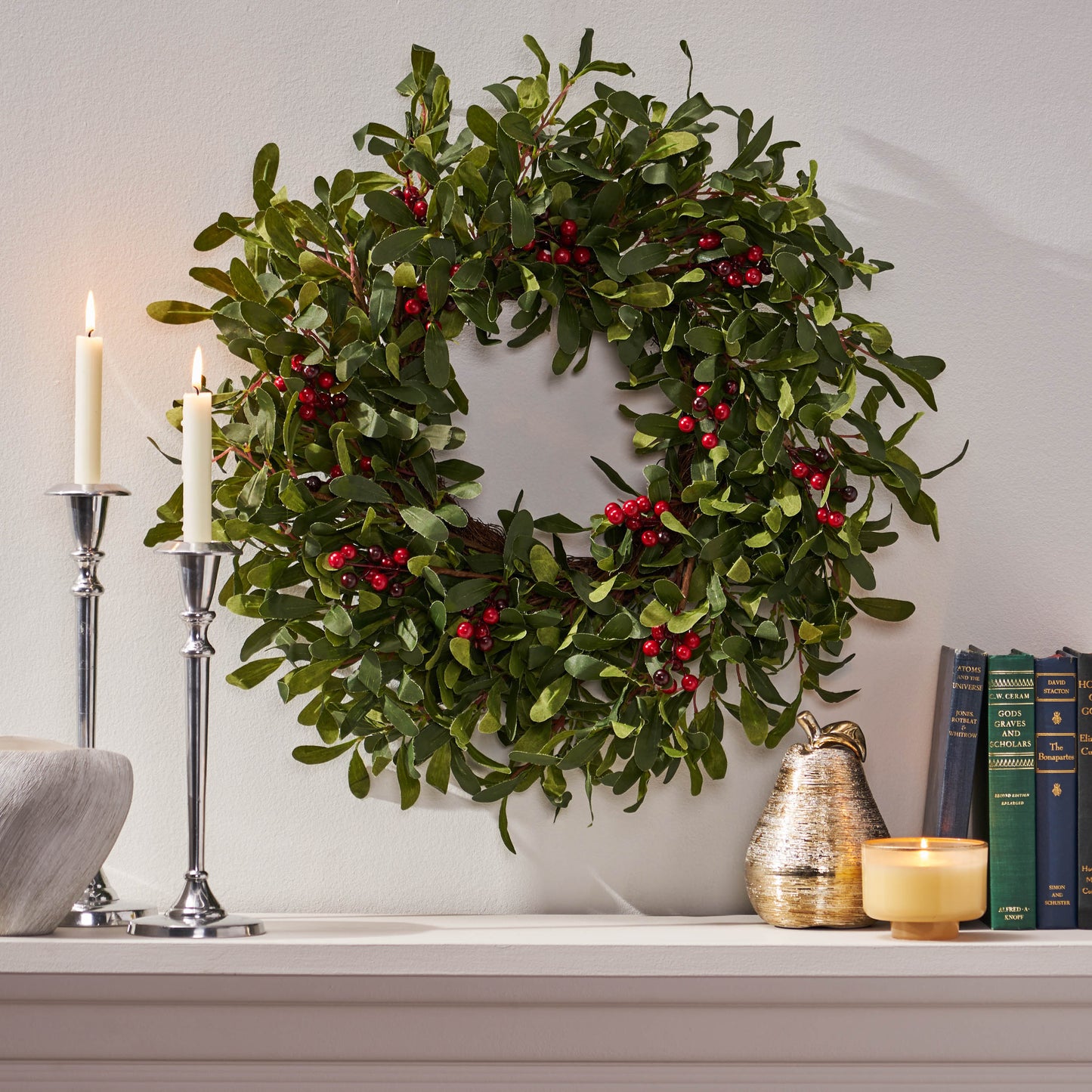 Zavin 25-inch Wreath Olive Leaf with Red Fruit