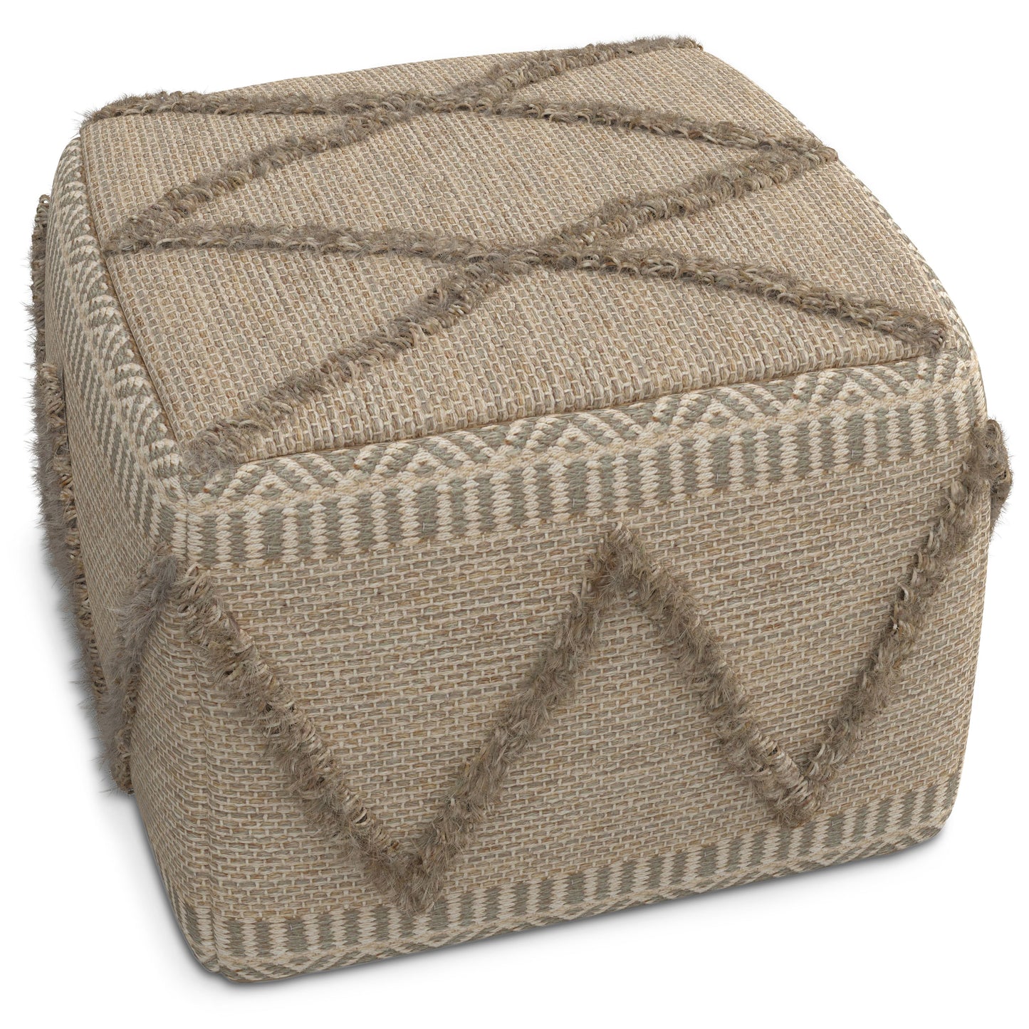 Upholstered Square Pouf with Woven Detail