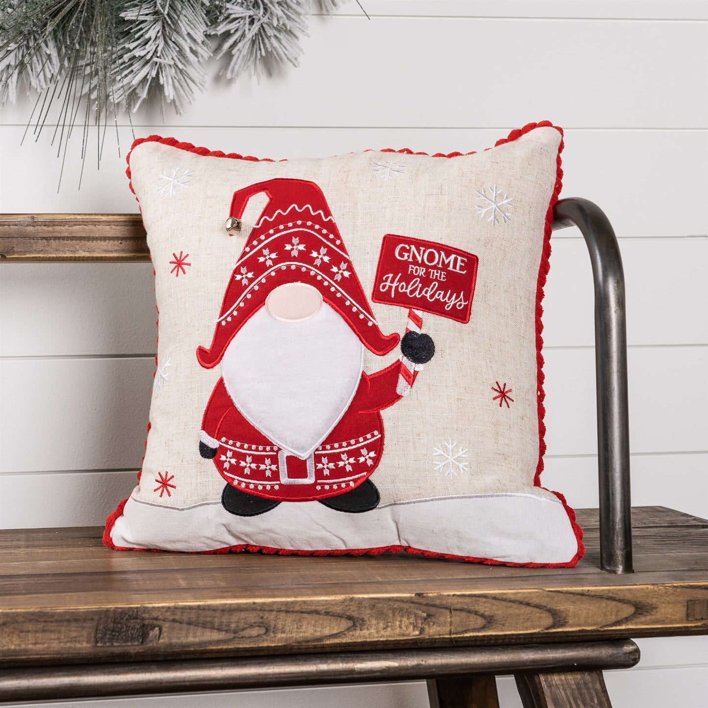 Embroidered Gnome and Nordic Snowflake Pillow, Set of 2
