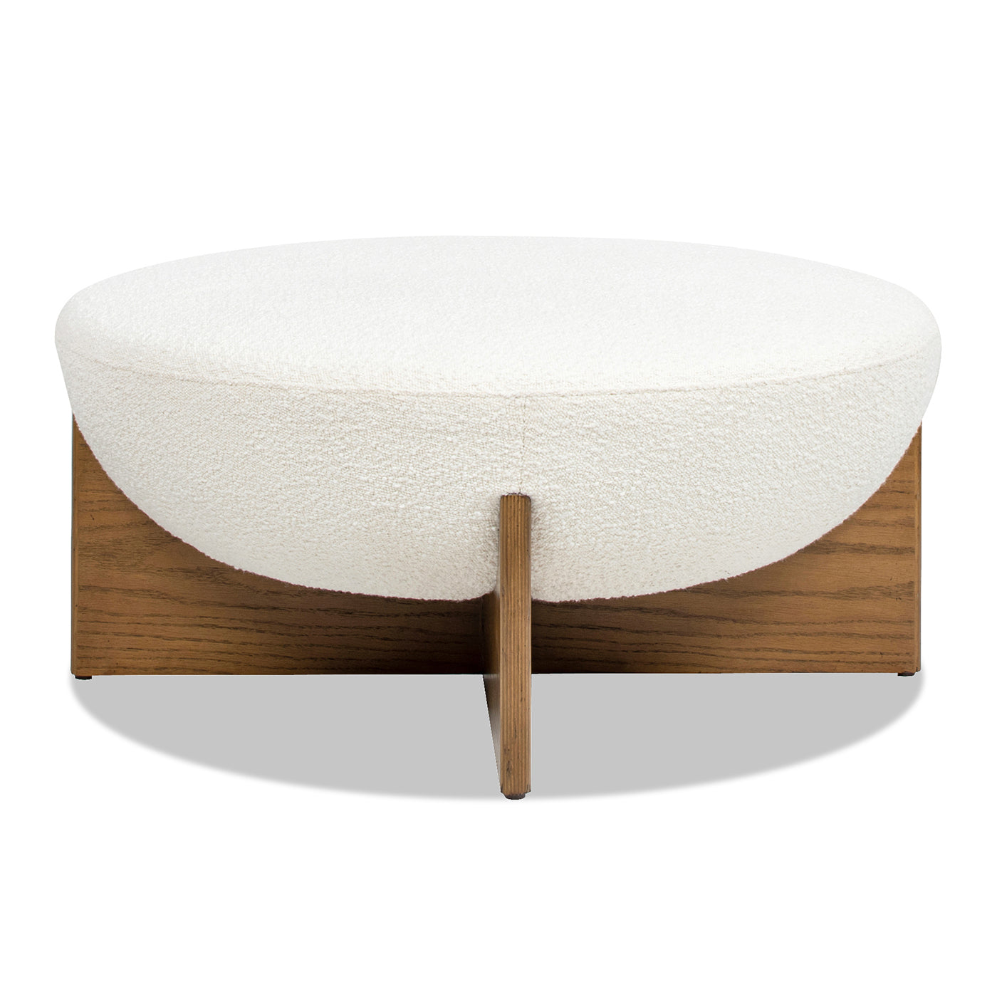 Aviation Round Upholstered Cocktail Ottoman with Natural Wood Base