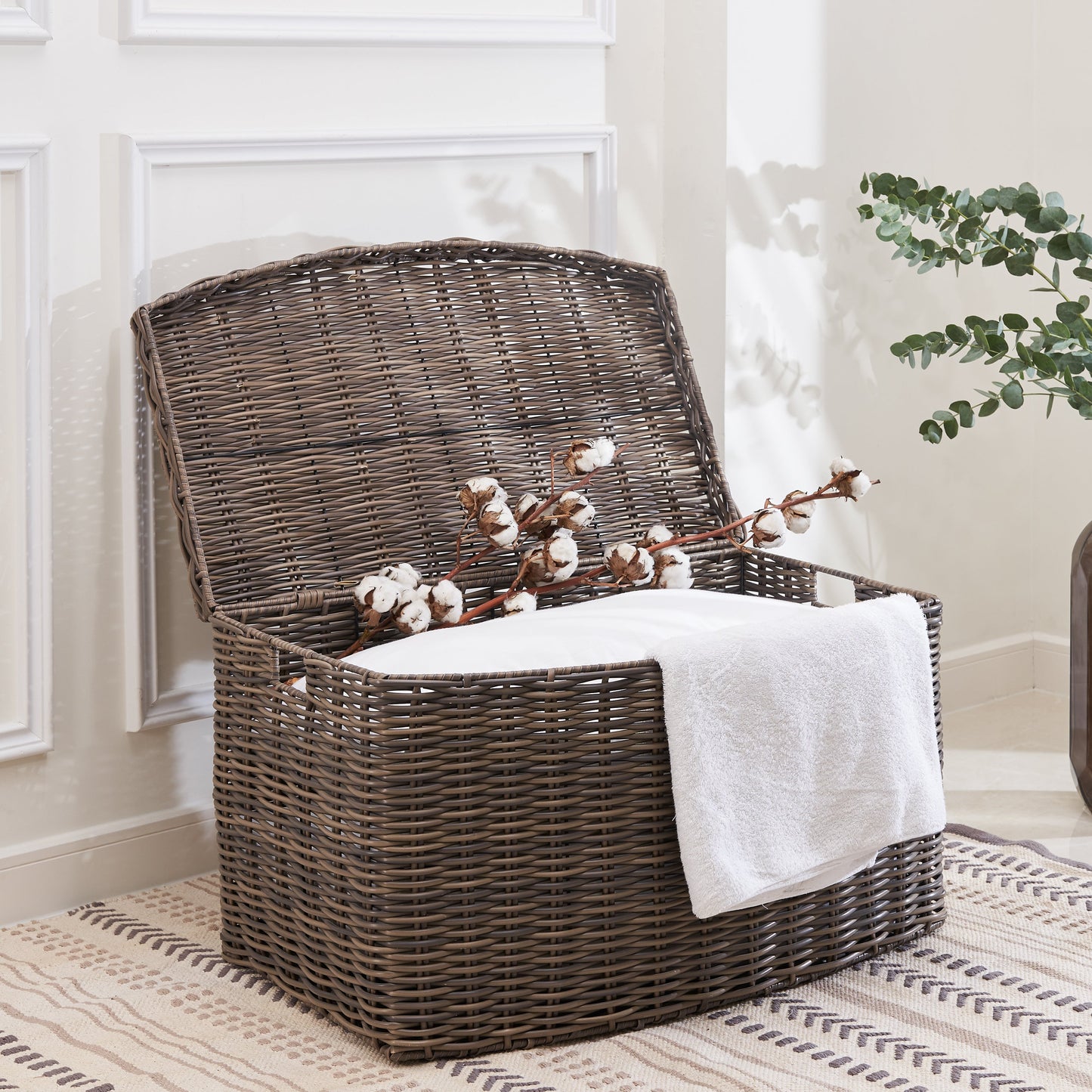 Rectangular Woven Wicker Storage Basket with Handles