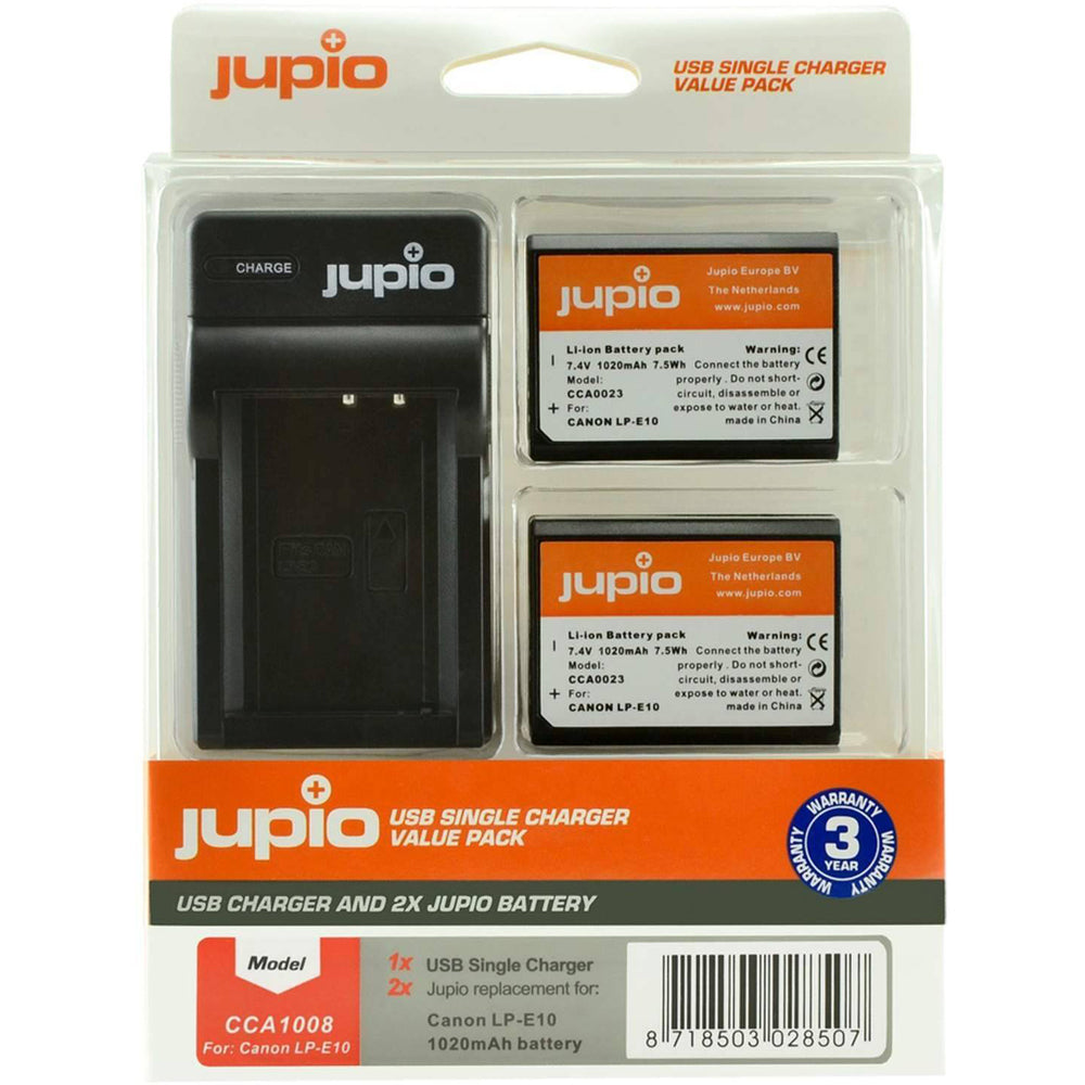 Jupio 2x Batteries 1150mAh & USB Single Charger Kit For Canon LP-E10