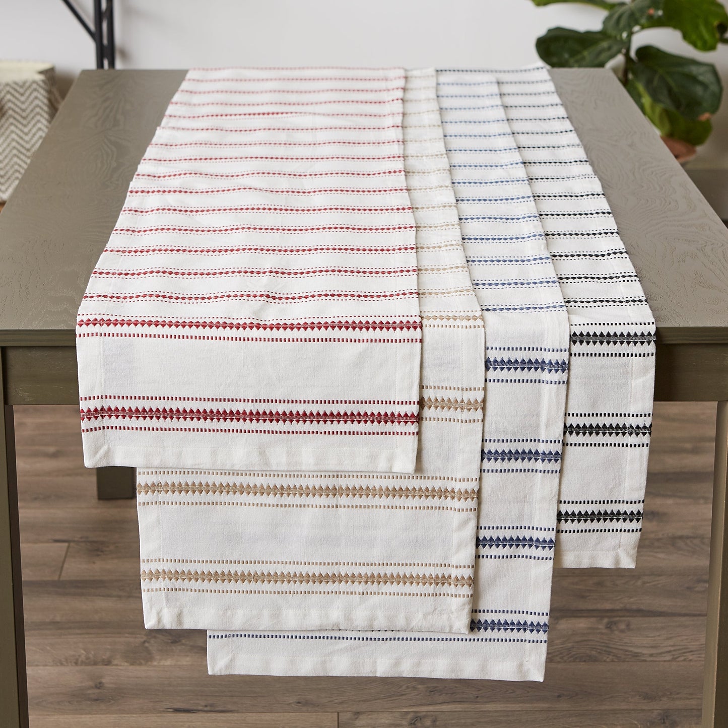 Black Zig Dobby Stripe Table Runner 14X72