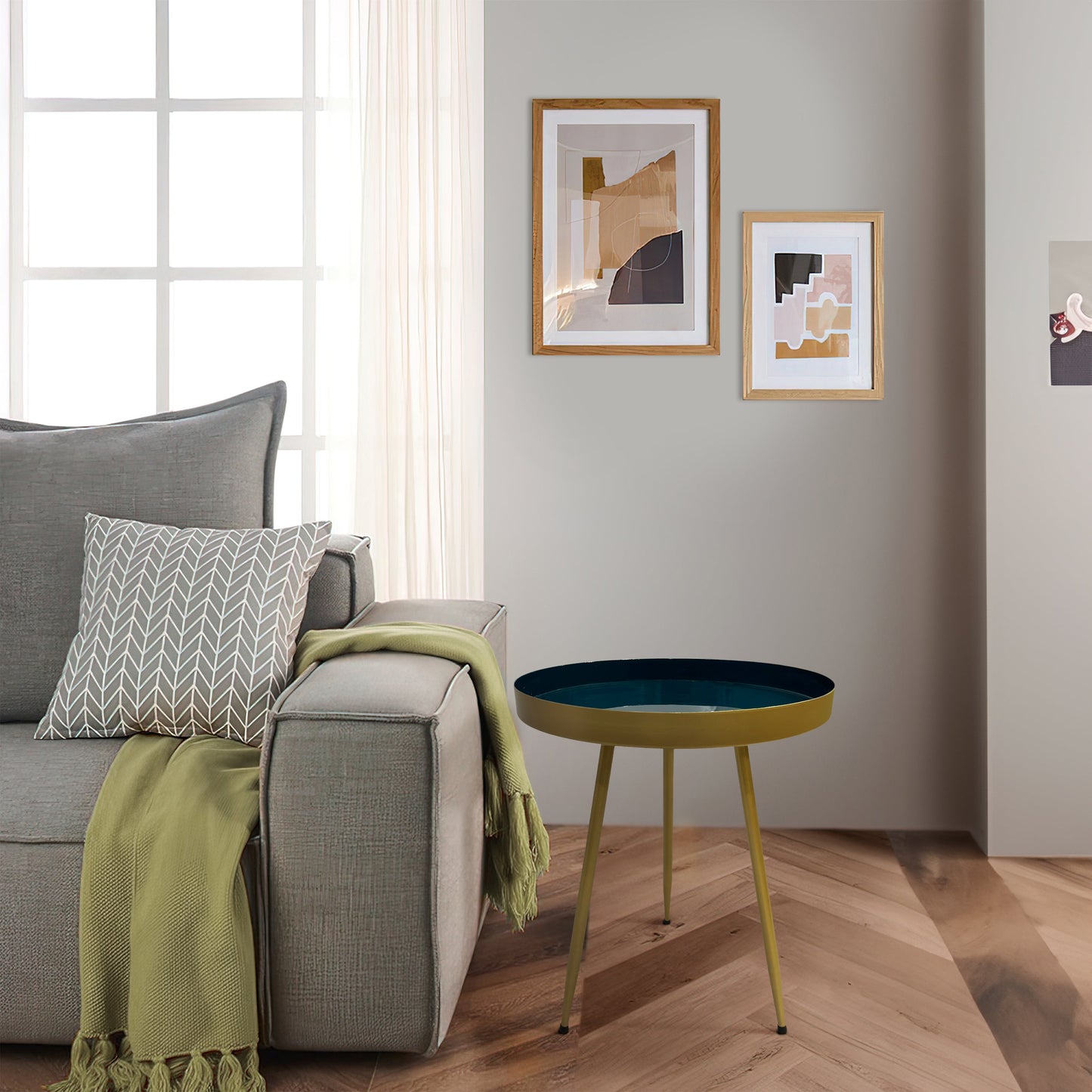 Camellia Round Side Table with Iron Frame