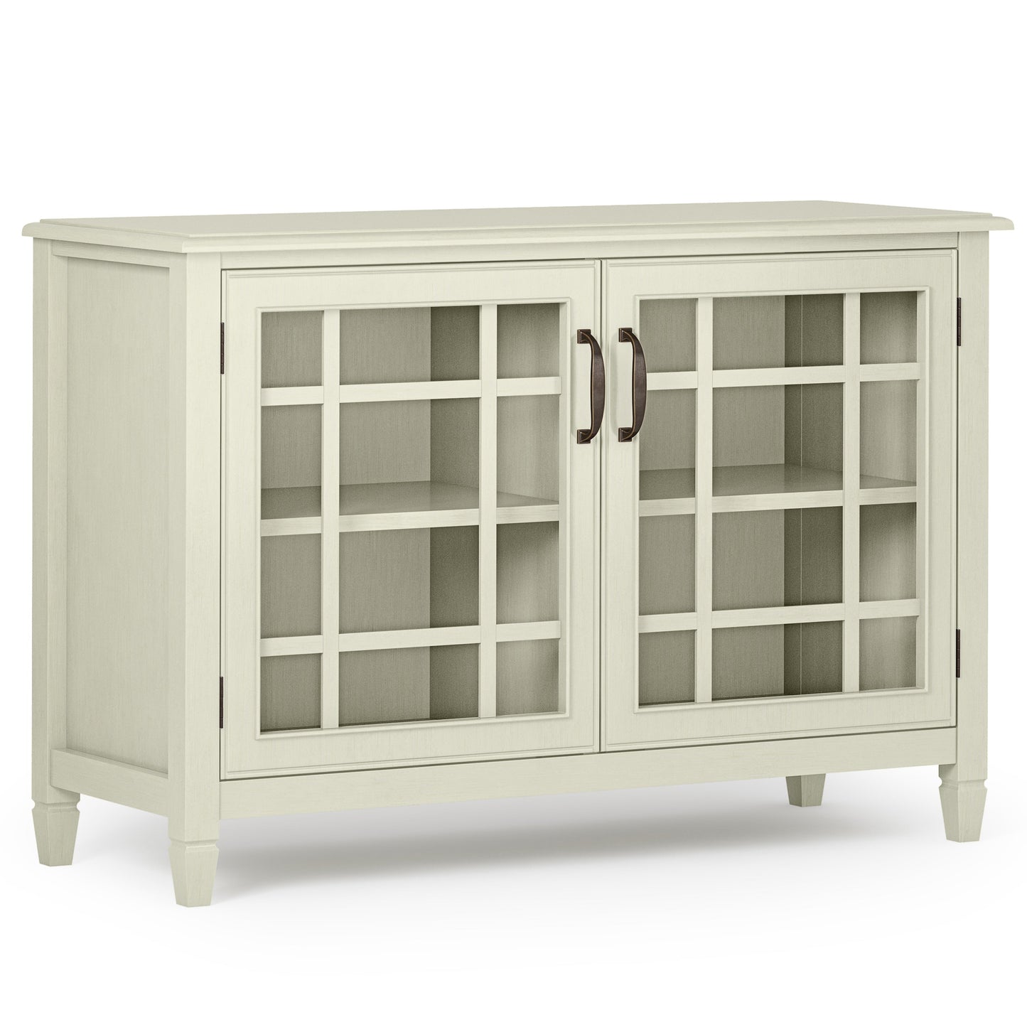 Low Storage Cabinet with Double Tempered Glass Doors and 2 Adjustable Shelves