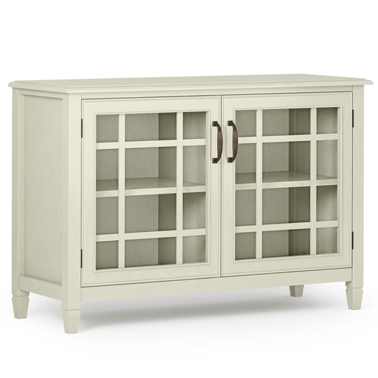 Low Storage Cabinet with Double Tempered Glass Doors and 2 Adjustable Shelves