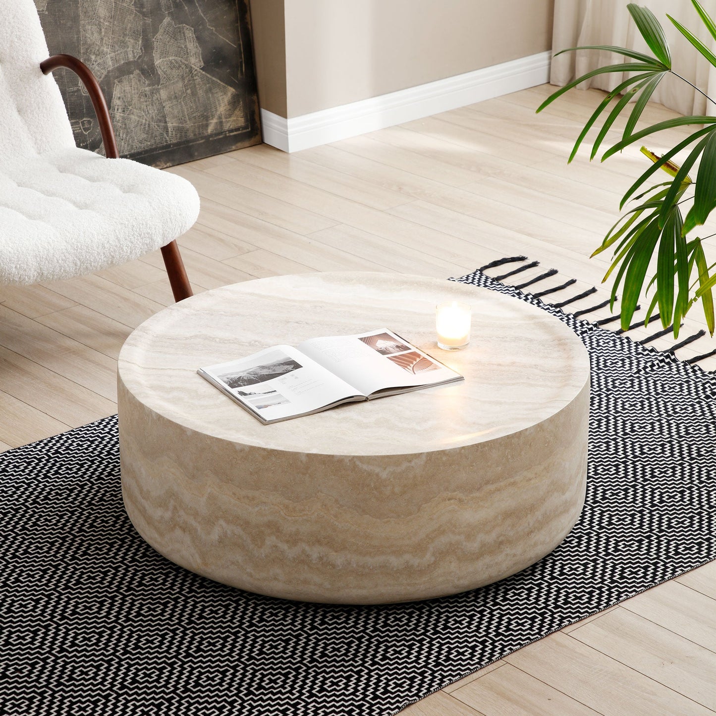 Willowed 35.43" Round Coffee Table with Mars Pattern