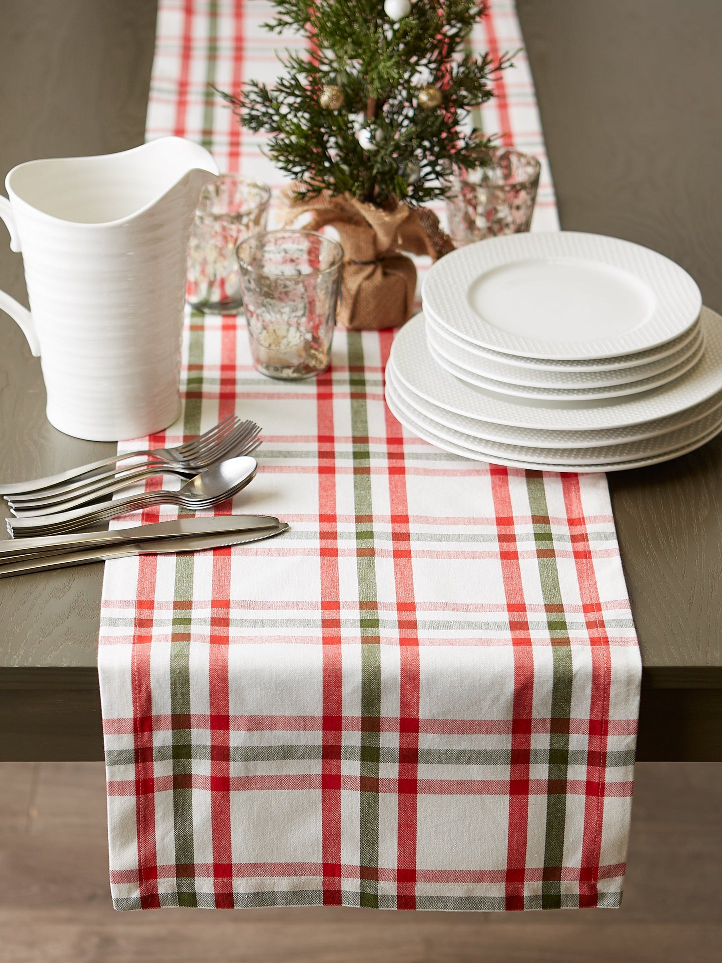 Nutcracker Plaid Table Runner 14X108