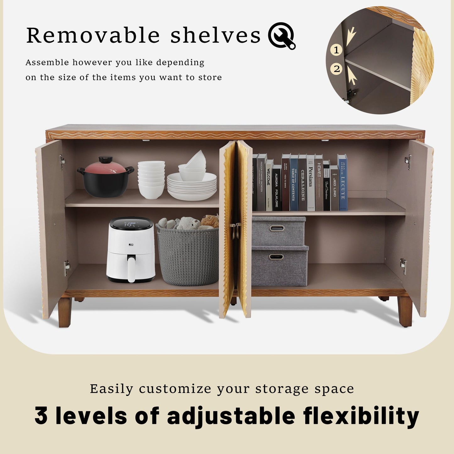 Storage Cabinet with 4 Doors and Adjustable Shelves
