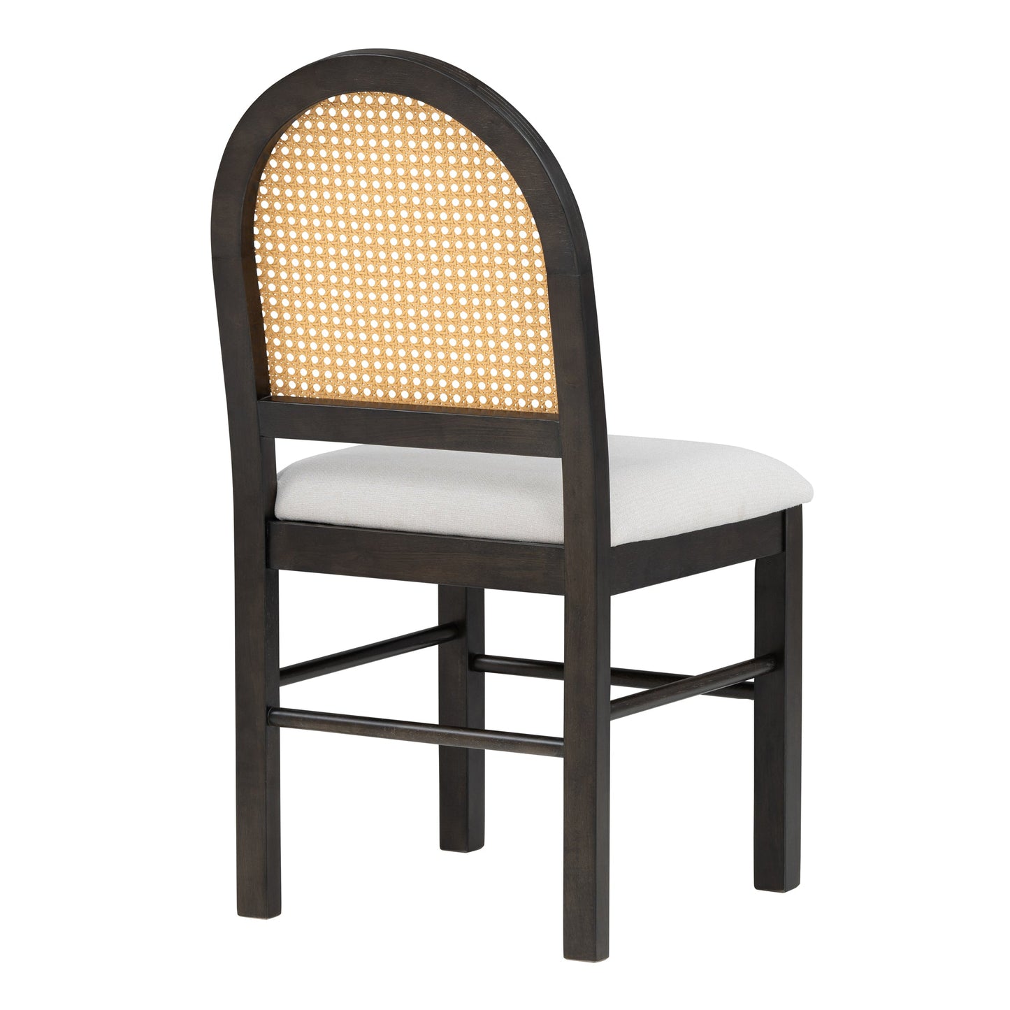 Monza Upholstered Dining Chair with Rattan Backrest and Wood Legs
