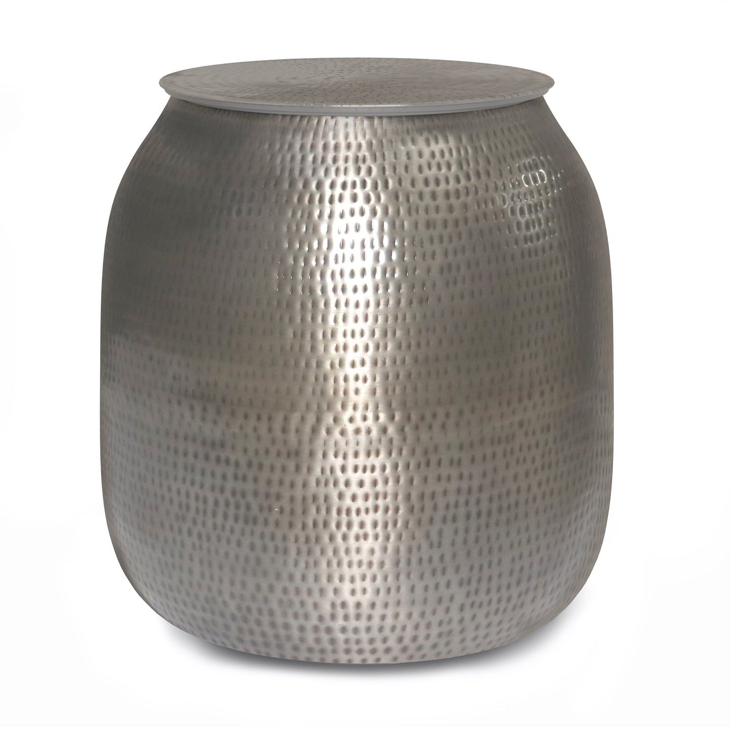 Destiny Drum-Shaped Hammered Accent Table with Removable Top