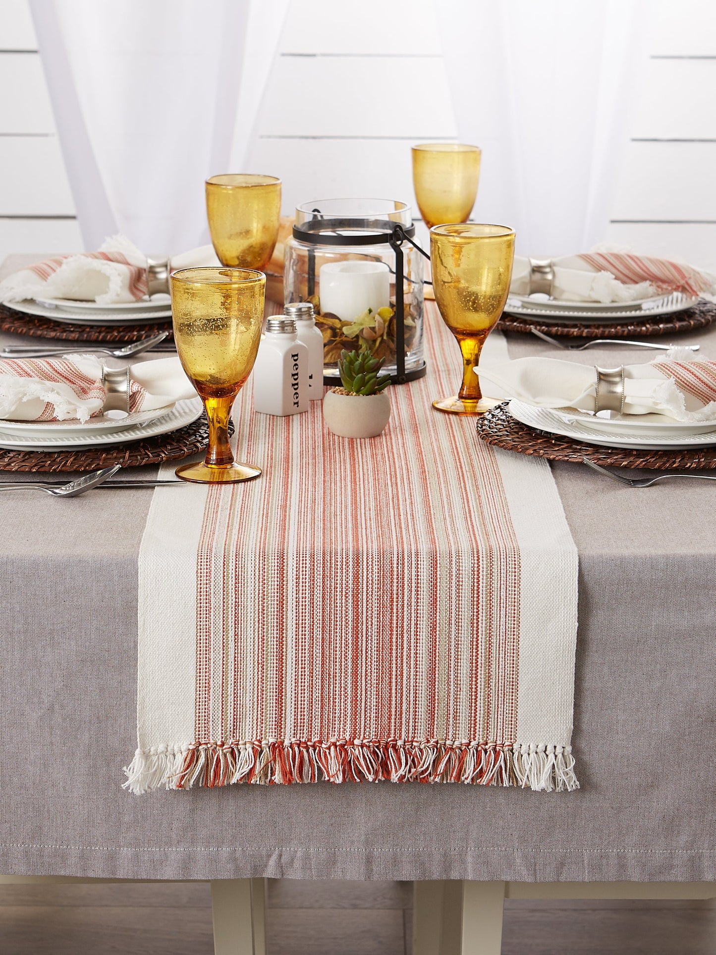 Pimento Striped Fringe Ribbed Table Runner 14X72