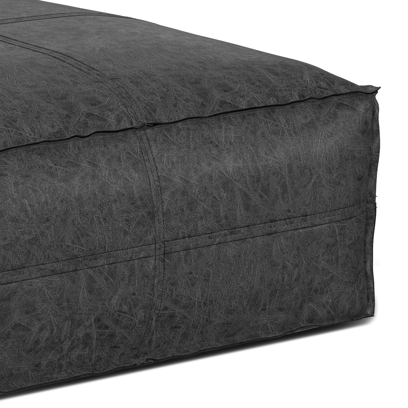 Ascendant Faux Leather Square Pouf with Top Stitching Detail