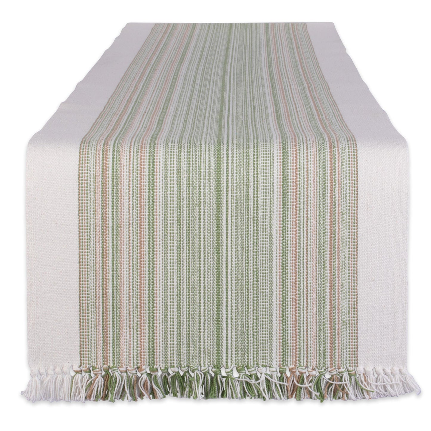 Thyme Striped Fringe Ribbed Table Runner 14X108