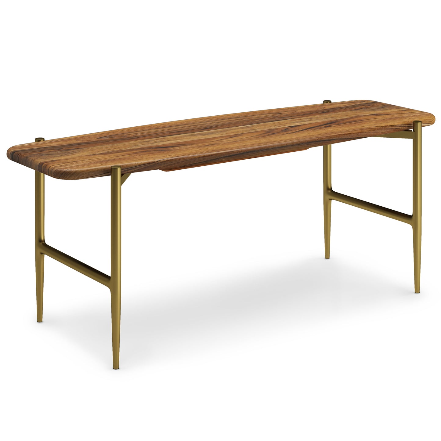Bench with Lacquered Top and Metal Tapered Legs