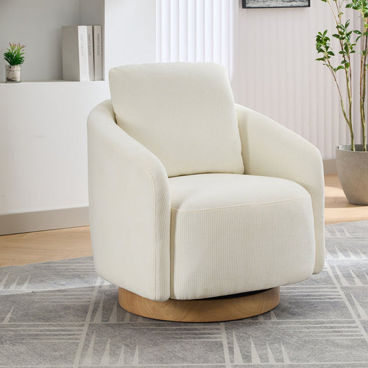 Actuator Upholstered Barrel Chair with 360-Degree Swivel Base and Curved Arms