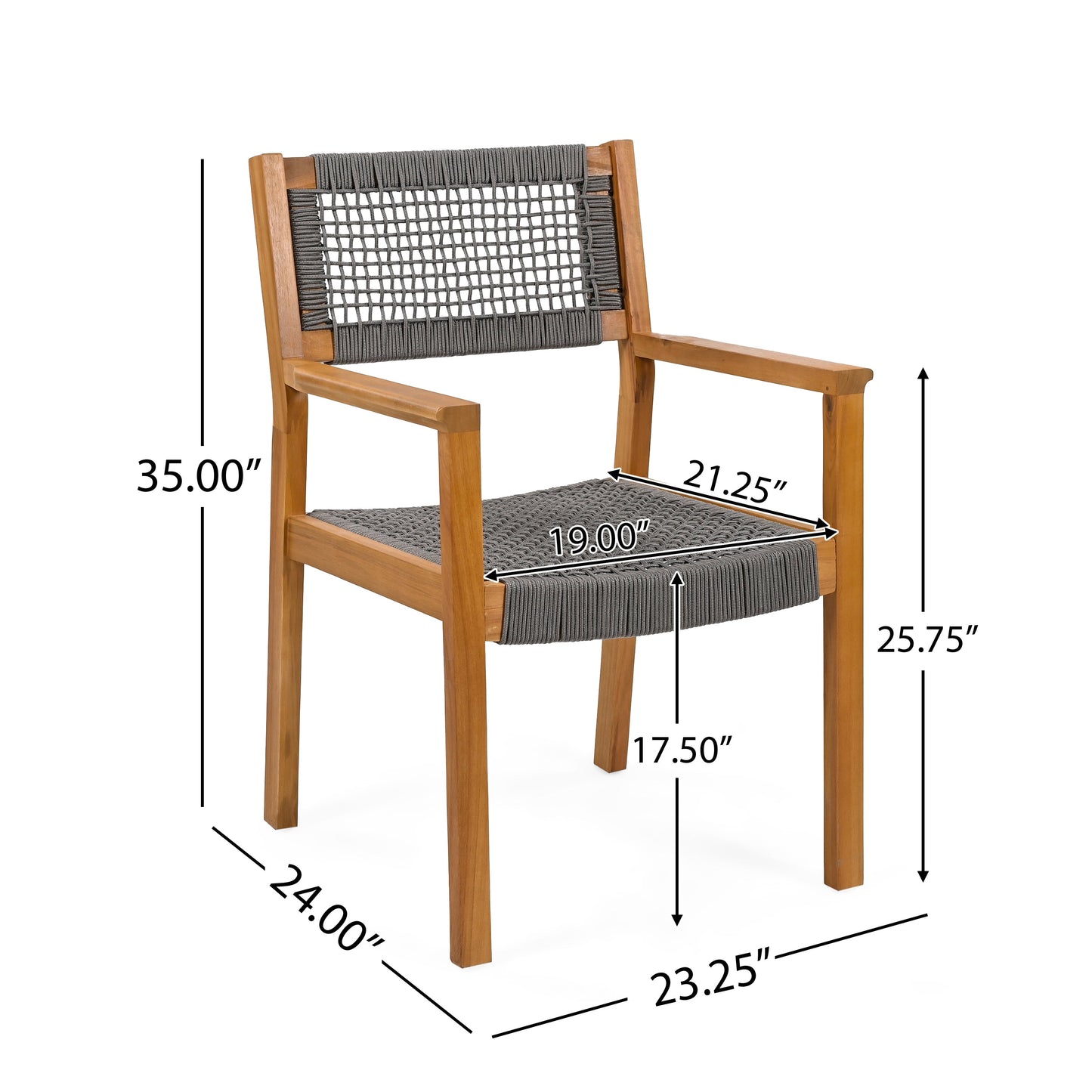 Belladom Wood and Rope Dining Chair with Open Back, Set of 2