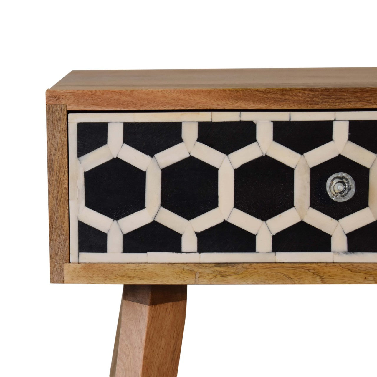 Arcanist Bone Inlay Bedside with Drawer and Tapered Wood Legs