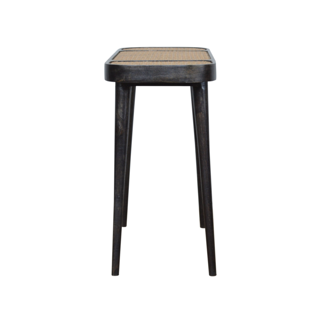 Wood and Rattan Console Table with Tapered Legs