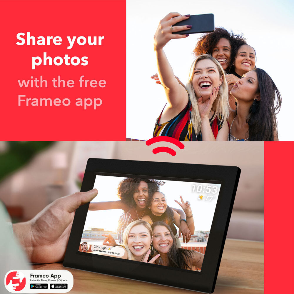 FireFly Frameo 10.1'' Wi-Fi Digital Photo Frame 32GB Storage - Glass