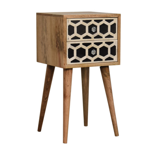 Arcanist Bone Inlay Bedside with 2 Drawers and Tapered Legs