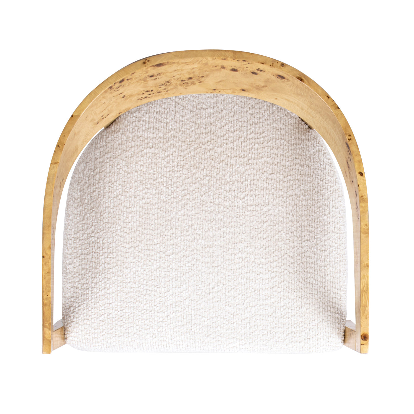 Upholstered Burled Wood Arm Chair with Wood Frame and Curved Back