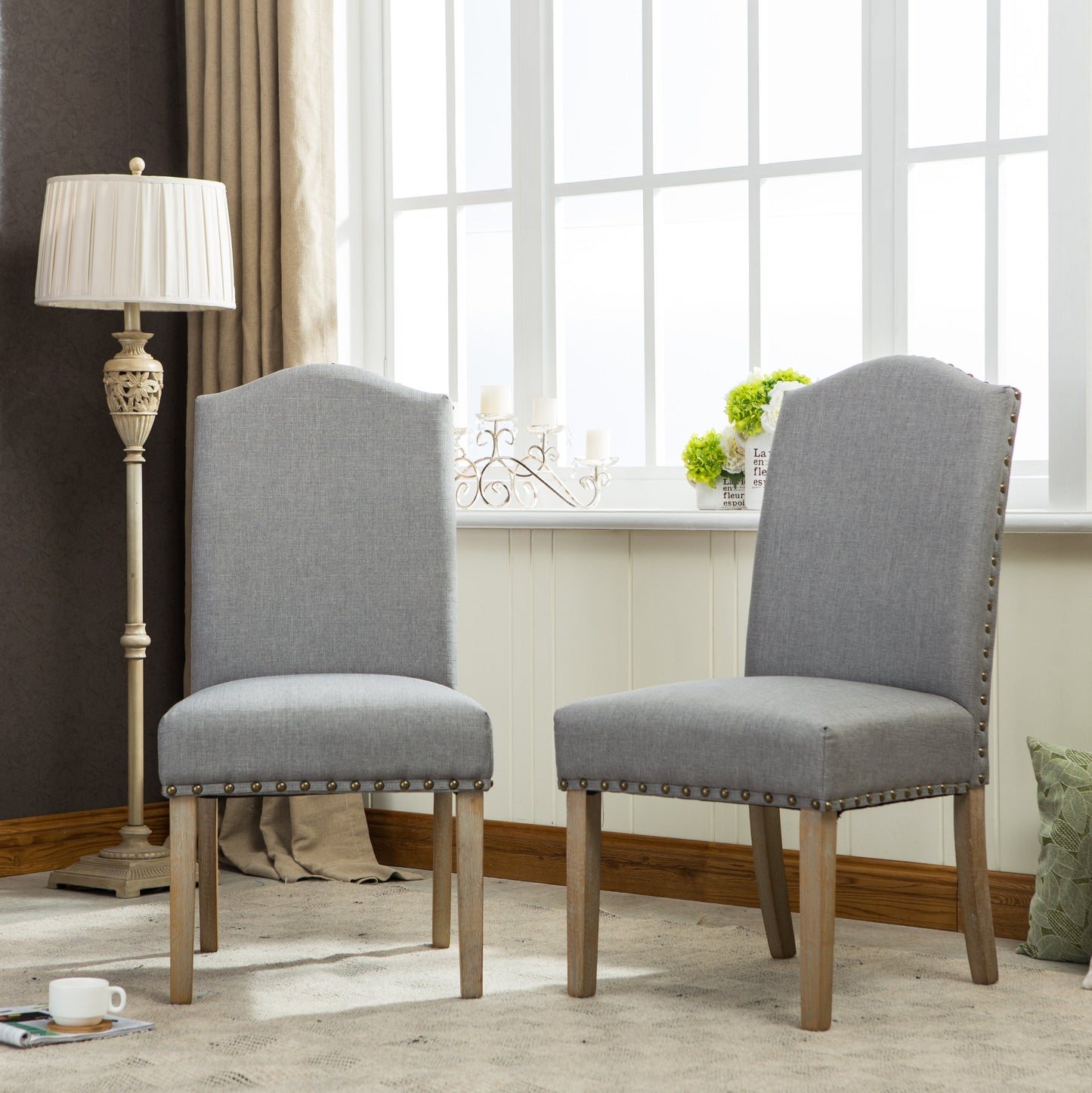 Wolen Upholstered Dining Chair with Nailhead Trim and High Back, Set of 2