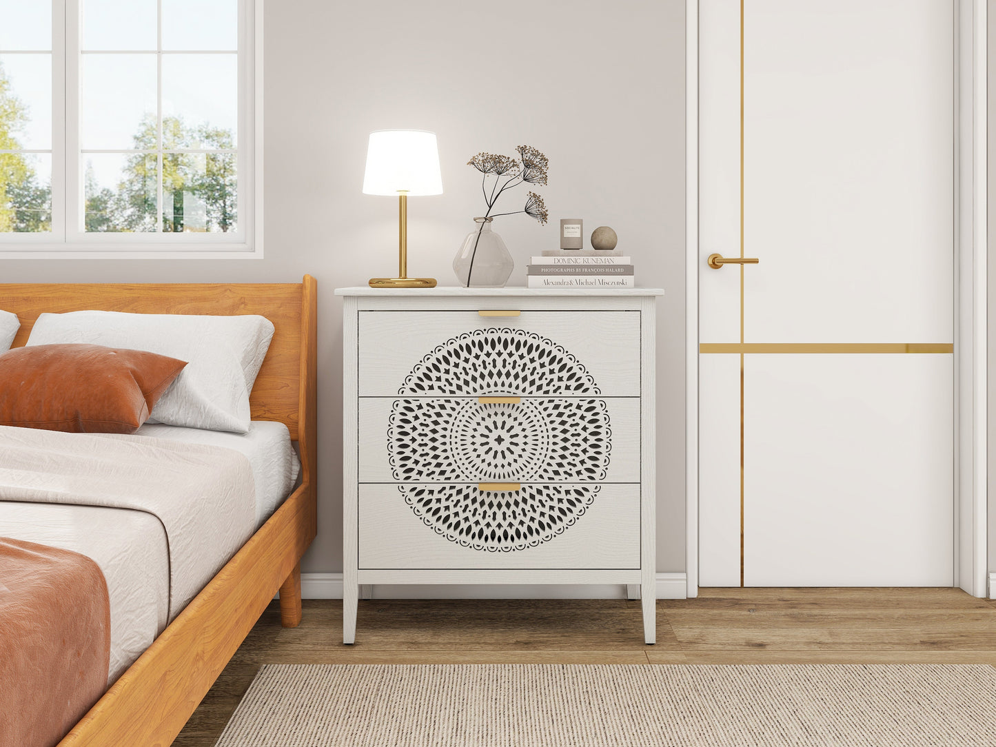 Abundanz 3-Drawer Dresser with Hollow Pattern and Metal Handle