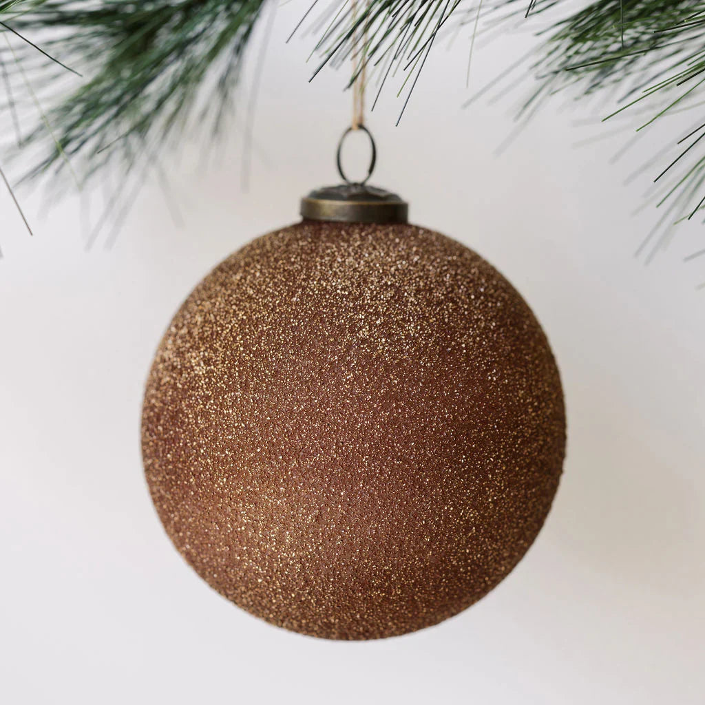 4" Textured Cinnamon Glass Ornament, Set of 4