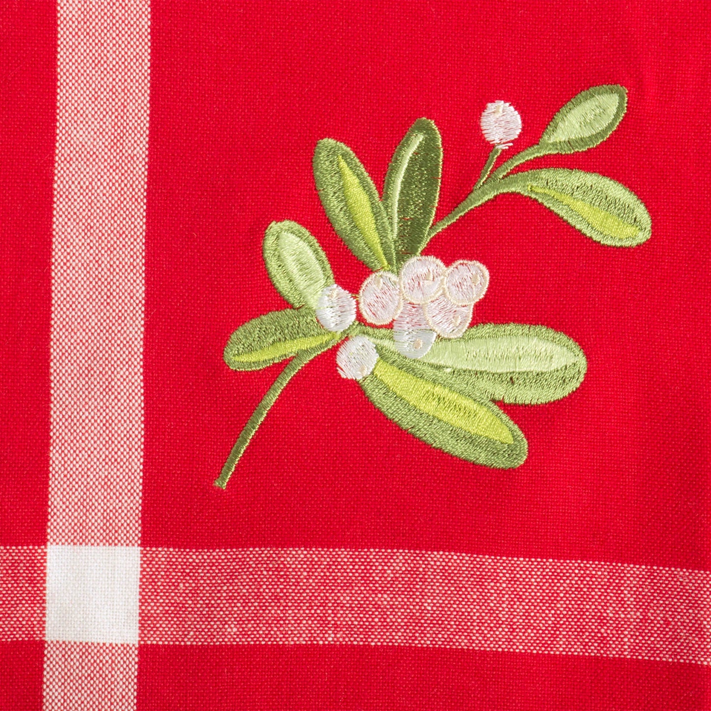 Red Embroidered Mistletoe Corner With Border Table Runner 14X72