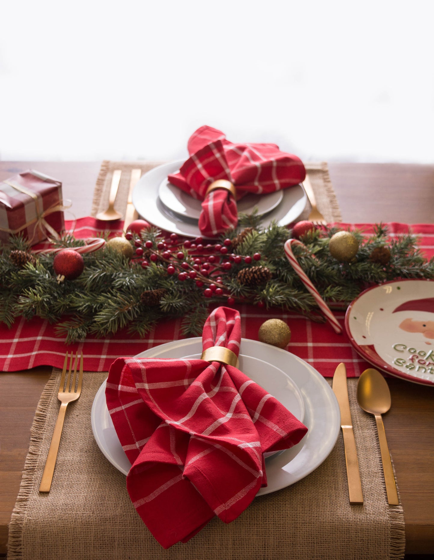 Holly Berry Plaid Table Runner 14X72