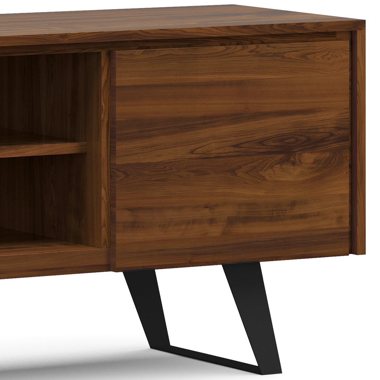 Pioneer TV Stand for TVs Up To 70 Inches with 2 Side Doors, Open Central Shelves and Metal Angled Legs