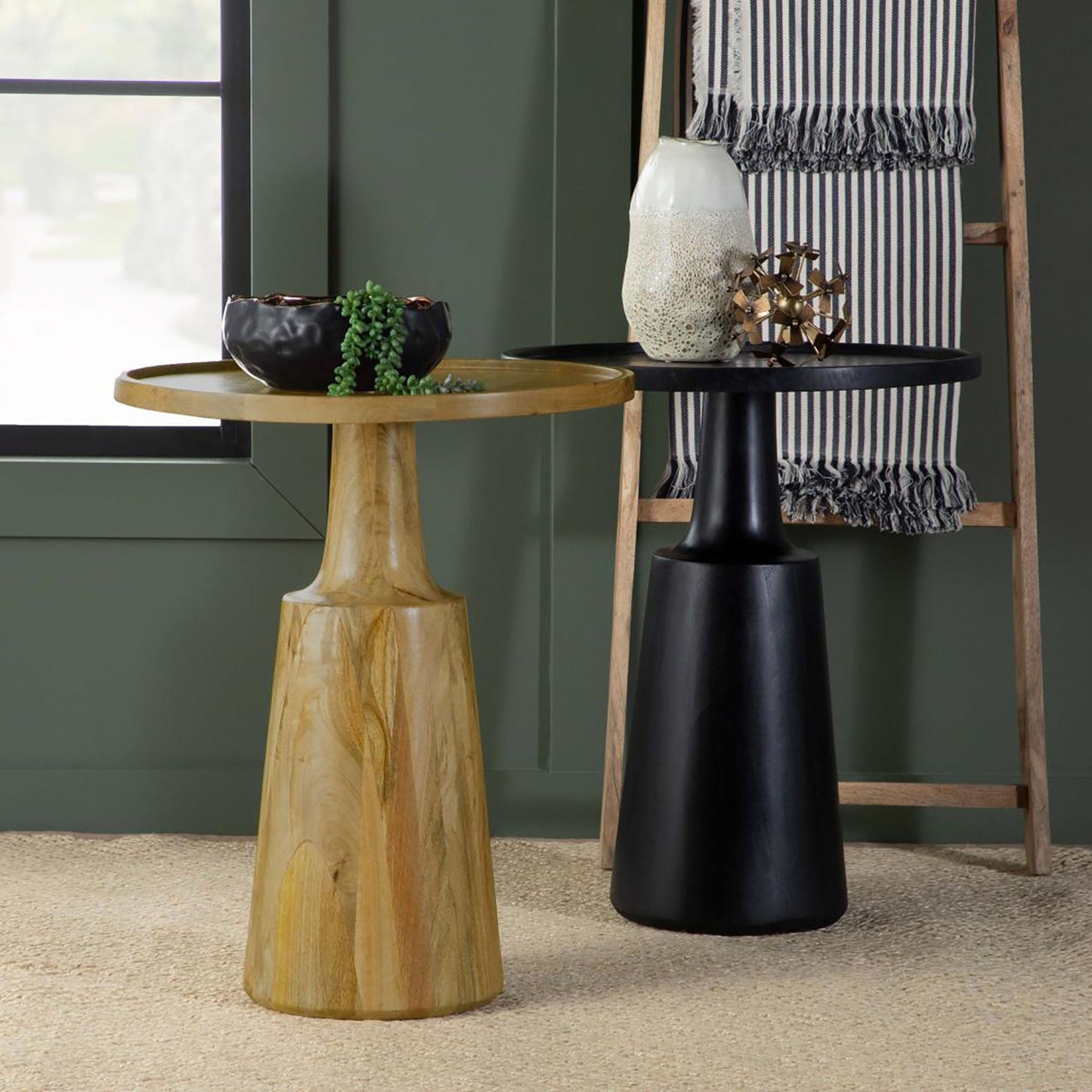 Wood Accent Table with Round Table Top and Pedestal Base