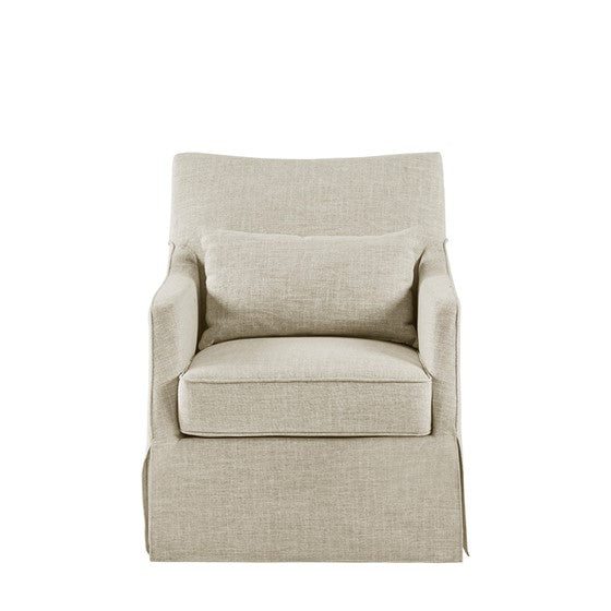 Upholstered Swivel Chair with Metal Base and Recessed Arms