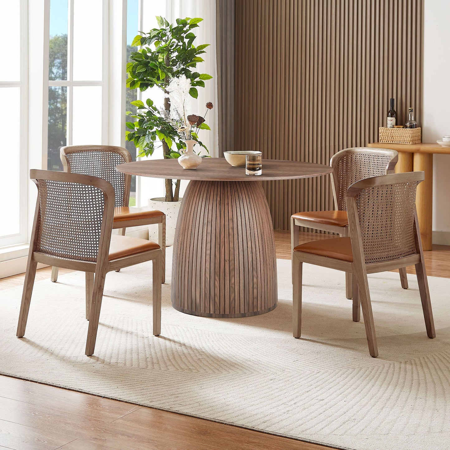 Round Dining Table with Pedestal Wood Base