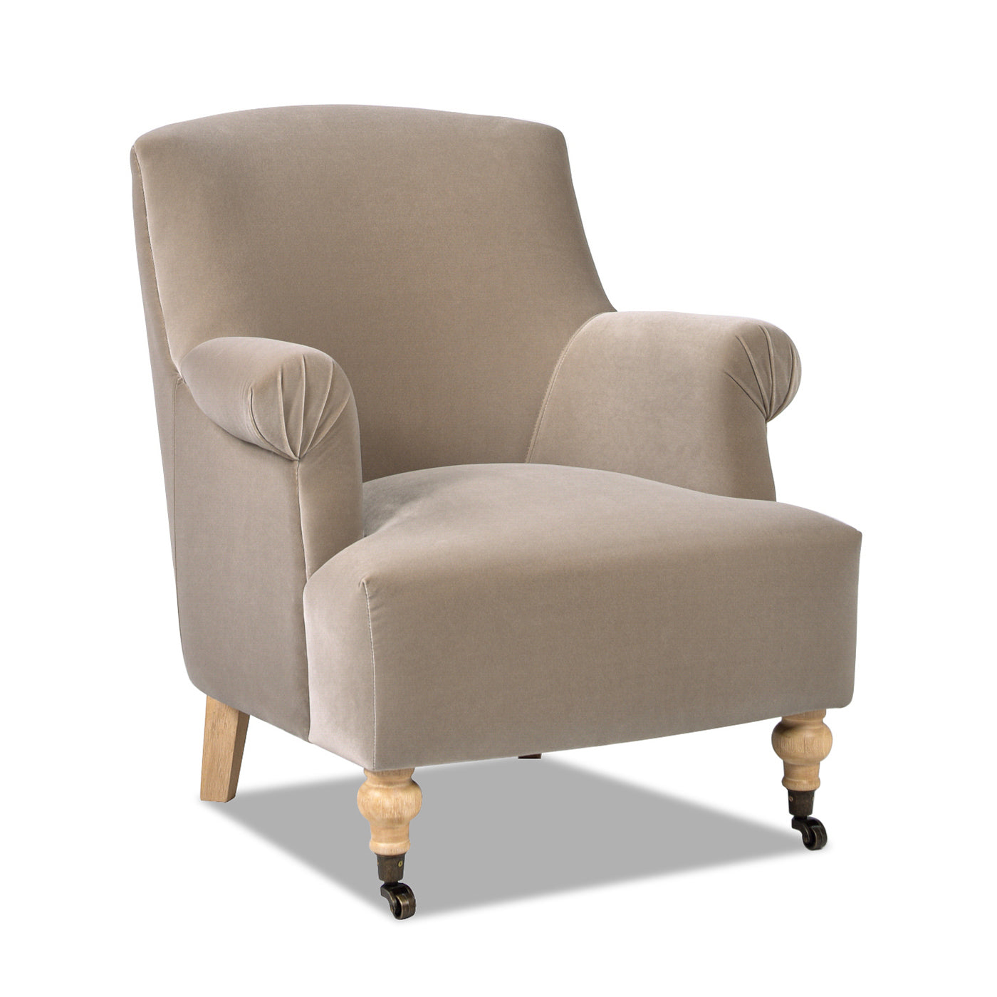 Boutique 30" Upholstered Accent Chair with Rolled Arms and Wood Turn Legs