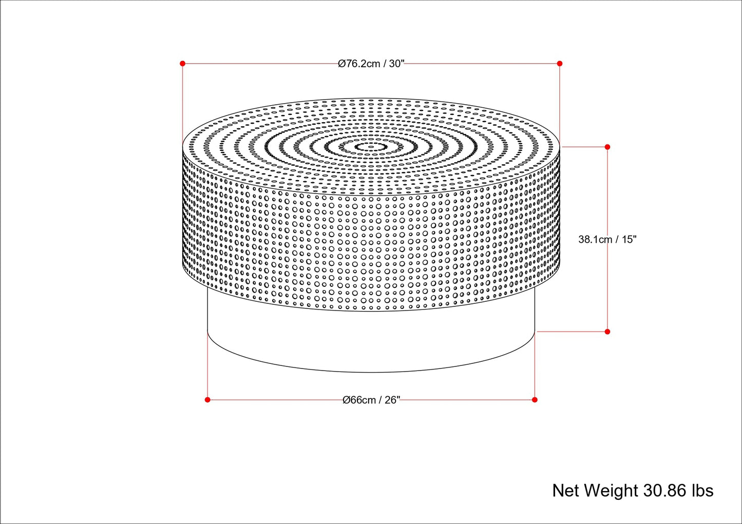 30" Round Hammered Metal Coffee Table