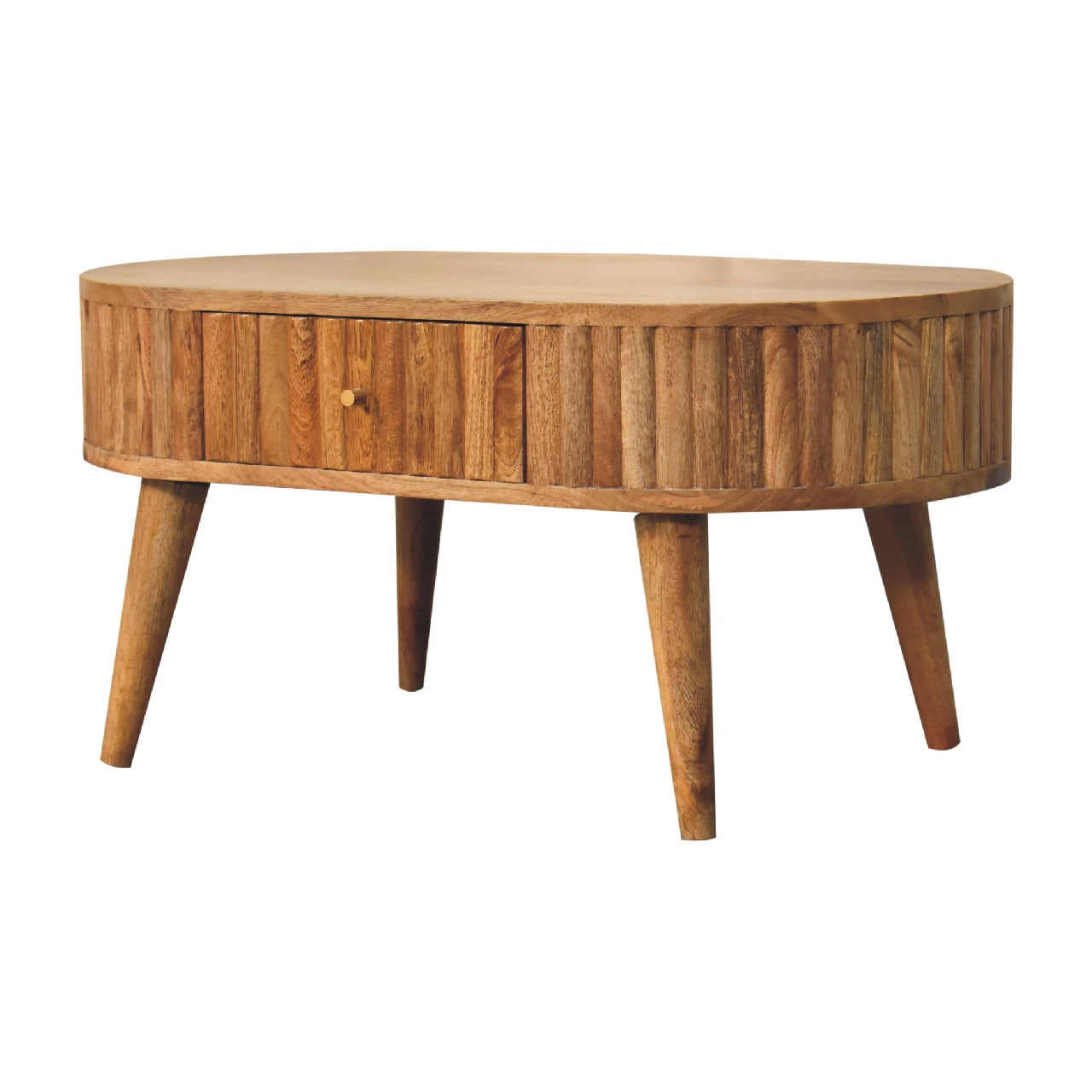 Oval Coffee Table with 2 Drawers and Wood Frame
