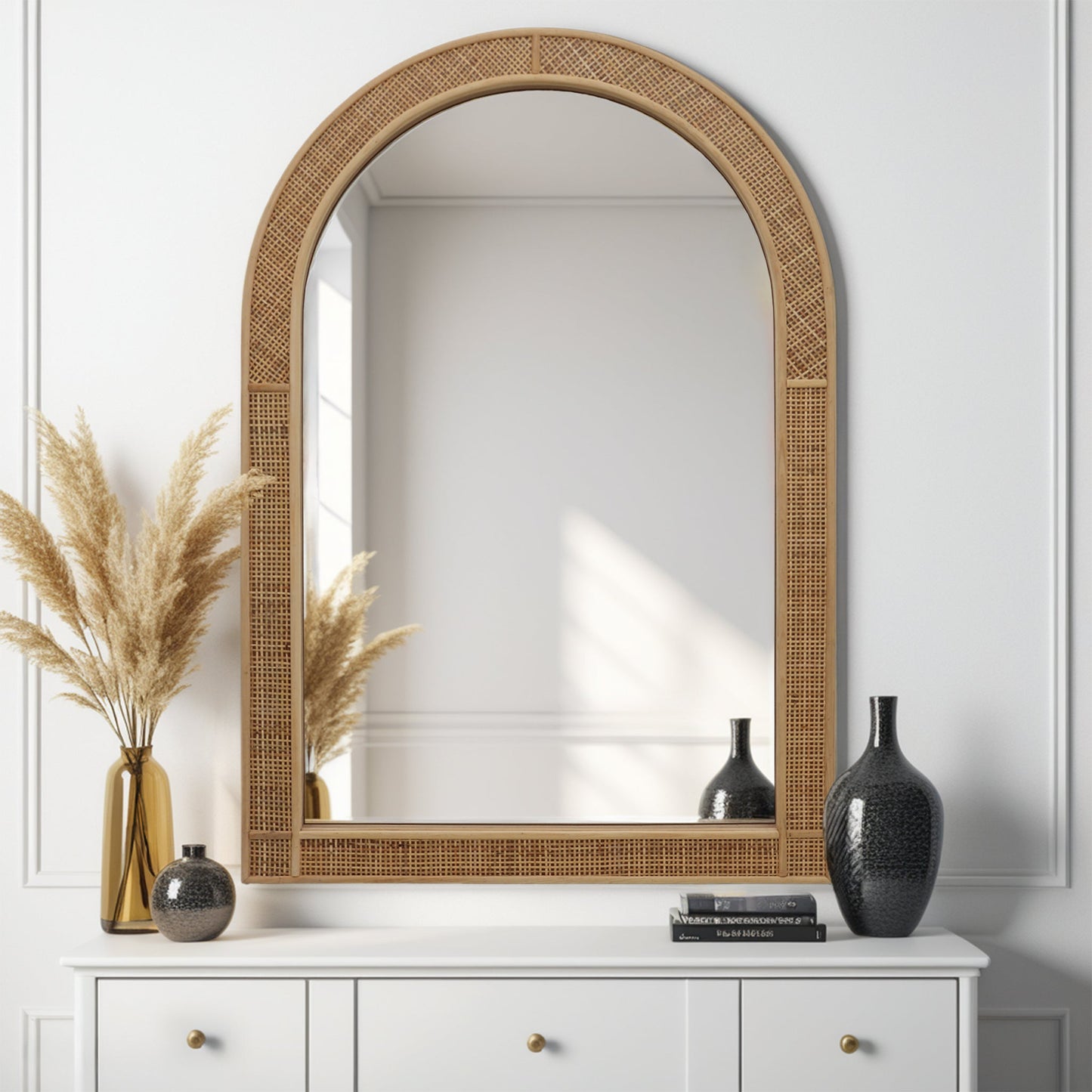Arched Rattan Wall Mirror