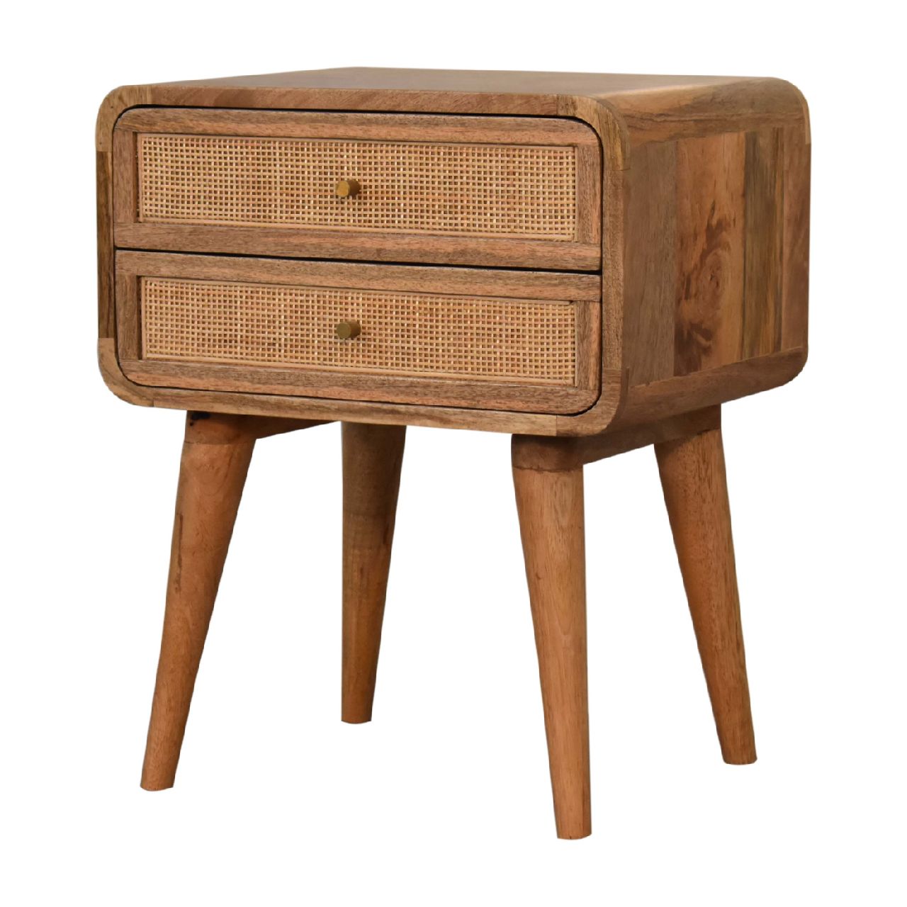 Wood and Rattan Bedside with 2 Drawers