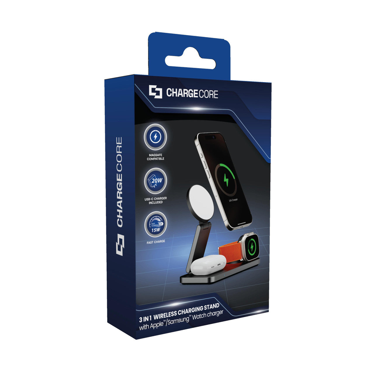 ChargeCore 3-in-1 Wireless Charging Stand (Black)